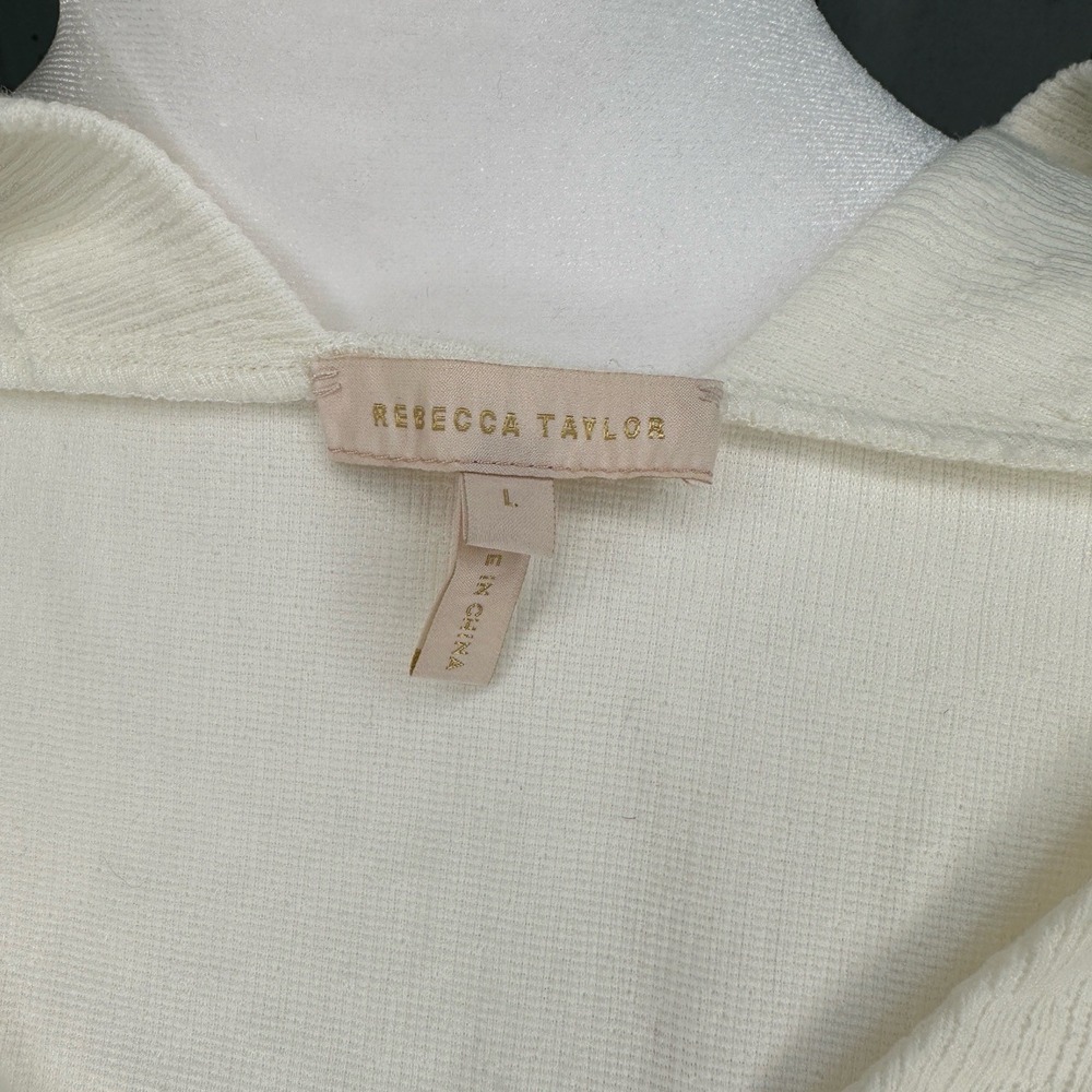 Rebecca Taylor Cream Puff Sleeve V-Neck Textured Knit Top Large‎ Ivory Blouse - Picture 7 of 7